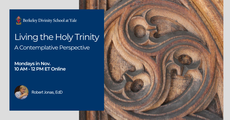 Living the Holy Trinity poster with architectural detail symbolic of the Trinity