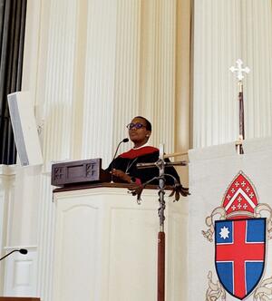 Bishop Vinny gives a talk at Marquand Chapel