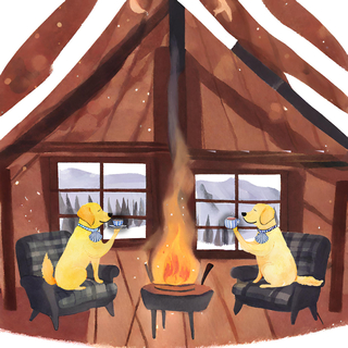 golden retrievers sipping tea