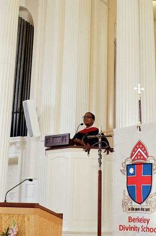 Bishop Vinny giving a lecture in Marquand Chapel